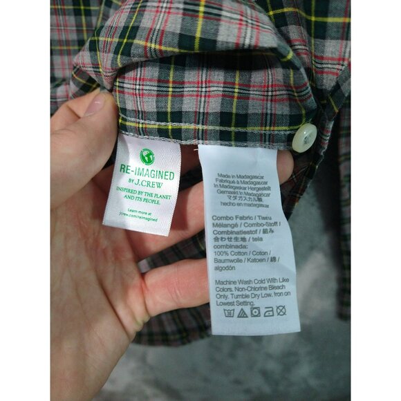 J CREW Shirt Mens Large Gray Plaid Secret Wash Organic Cotton Slim Fit Button - Picture 7 of 9